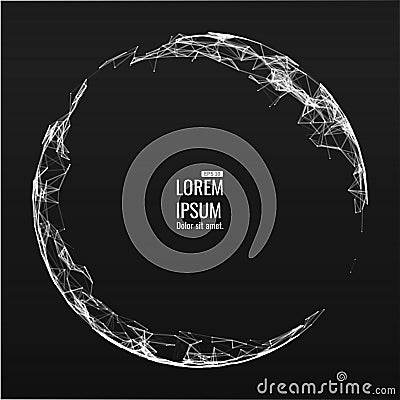 Abstract 3d Illuminated distorted Mesh Sphere . Neon Sign . Futuristic Technology HUD Element . Elegant Destroyed Vector Illustration