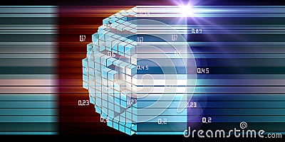 Abstract 3D illustration analyze algorithm big group cubes data. Quantum virtual cryptography. Virtual reality concept with Cartoon Illustration