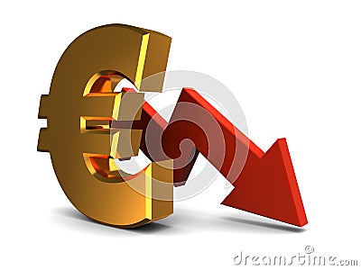 Euro falling graph Cartoon Illustration