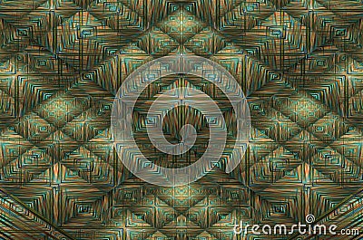 Abstract 3d illustration of symmetrical repeating diagonal gradient patterns with geometric shapes and lines overlapping green Cartoon Illustration