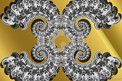 Abstract 3D-image with a volume on a gold background of fractal complex patterned elements Stock Photo