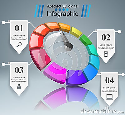 Abstract 3D Infographic. Speedometer, arrow icon. Vector Illustration