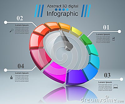 Abstract 3D Infographic. Speedometer, arrow icon. Vector Illustration