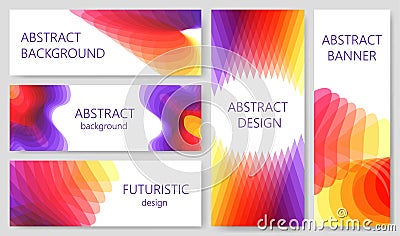 Abstract 3D layers banner template. Layered dynamic shapes with overlapping vibrant gradient blending colors and depth Vector Illustration