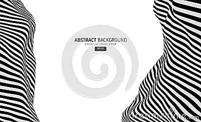 Abstract 3D line geometric background. Optical illusion, vortex, sound wave, undulate form concept art. Surreal stripe Vector Illustration