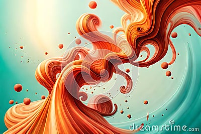 Abstract 3d liquid psychedelic Art Background. colorful paint splash in Vibrant teal and orange colors Stock Photo