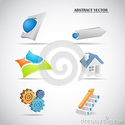 Abstract 3d logo set arrows house gears ladder Vector Illustration