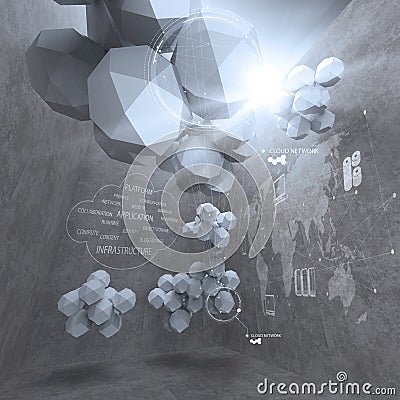 Abstract 3d low polygon design for cloud networking computer Stock Photo