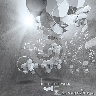 Abstract 3d low polygon design for cloud networking computer Stock Photo