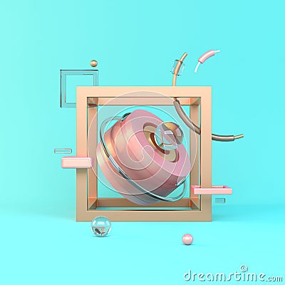 Abstract 3D of metal objects on violet background. stock Illustration Stock Photo