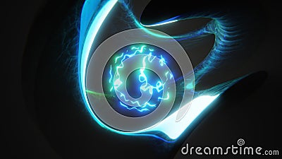 Abstract 3D metallic shape background. Scratched texture. Blue and green neon energy sphere Cartoon Illustration