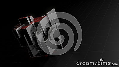 Abstract 3d object consisting of cubes. Red glow inside the object Cartoon Illustration