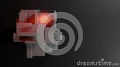 Abstract 3d object consisting of cubes. Red glow inside the object Cartoon Illustration