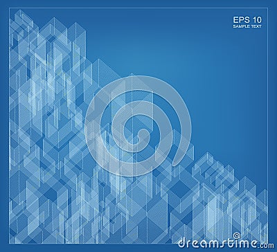 Abstract 3D perspective render of building wireframe. Architectural construction graphic idea. Vector Vector Illustration