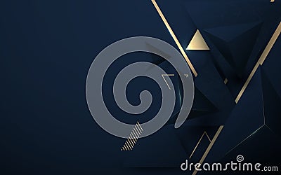 Abstract 3D polygonal pattern luxury dark blue with gold background Vector Illustration