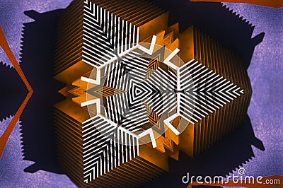 Abstract triangular construction. Abstract 3D pyramid form with three-sided base seen from above. A geometric solid with Stock Photo