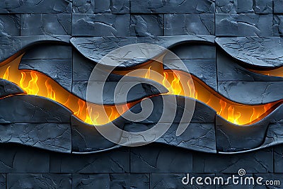 Abstract 3D realistic of Dark charcoal and bright yellow wavy abstraction background Stock Photo