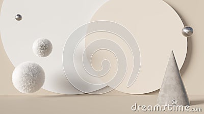 Abstract 3D render beige background with copy space and soft white spheres Stock Photo