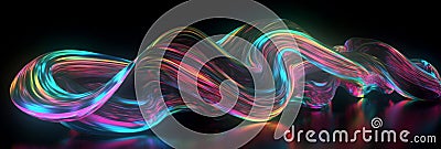 Iridescent Twisted Wave in 3D Render Motion - Banner Design, generative AI Stock Photo