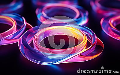 Abstract 3d render of light emitter glass with iridescent holographic neon vibrant gradient texture. Design element for banner Stock Photo