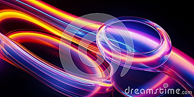 Abstract 3d render of light emitter glass with iridescent holographic neon vibrant gradient texture. Design element for banner Stock Photo