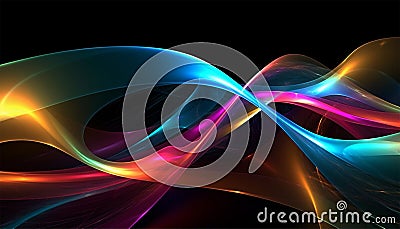 Abstract 3d render. Multicolored waves. Holographic shape in motion. Iridescent gradient digital art for banner Stock Photo