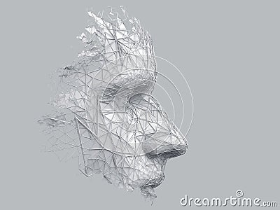 Abstract 3D Render of Polygonal Human Face Cartoon Illustration