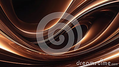 Abstract 3D rendering of a brown aurora, interweaving like silk against a backdrop of futuristic business technology, high gloss s Stock Photo