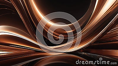 Abstract 3D rendering of a brown aurora, interweaving like silk against a backdrop of futuristic business technology, high gloss s Stock Photo