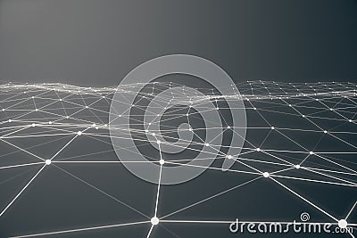 Abstract 3d rendering of chaotic structure. Light background with lines and spheres in empty space. Futuristic shape Stock Photo