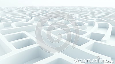 Abstract 3D rendering of complex white maze. Intricate design displays winding paths. Suggests challenge with many choices. Stock Photo