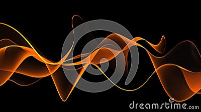 This abstract 3D rendering features intricate sound waves flowing through a dynamic orange and black color scheme. Generative AI Stock Photo
