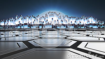 Abstract 3d rendering of futuristic surface with hexagons. Reactor radioactive elements. Sci-fi background. Stock Photo
