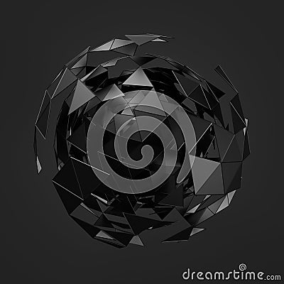 Abstract 3d rendering of low poly black sphere Stock Photo