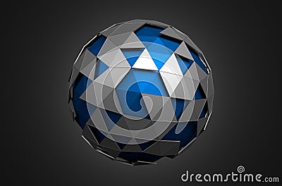 Abstract 3d rendering of low poly blue sphere with Stock Photo