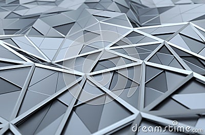 Abstract 3D Rendering of Low Poly Chrome Surface Stock Photo