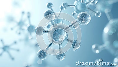 Abstract 3D rendering shows molecular structure. Complex design atoms, bonds in scientific representation. Visualizes intricate Stock Photo