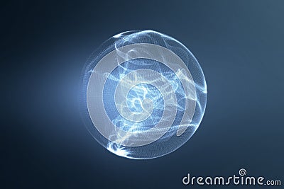 Abstract 3d rendering sphere made of neon dots. Global network connection. Globe Grid. Worldwide communication. Futuristic earth Cartoon Illustration