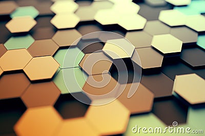 Abstract 3D Rendering of Surface with Hexagons. Stock Photo