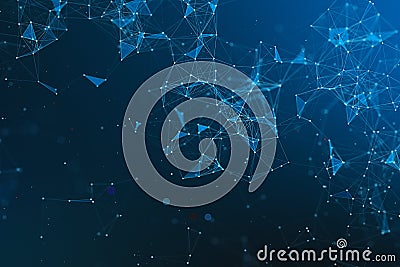 Abstract 3d rendering technology plexus blue dynamic digital surface on blue gradient background, geometrical shape with blue Stock Photo