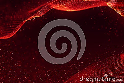 Abstract 3d rendering technology plexus red dynamic digital surface on black background, geometrical shape with red lines Stock Photo