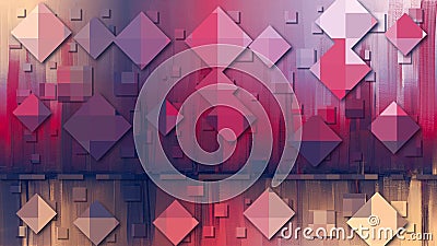 Abstract 3d rombs backdrop, pixel art technology pattern background. Random colorful mosaic for web, industrial decor Stock Photo