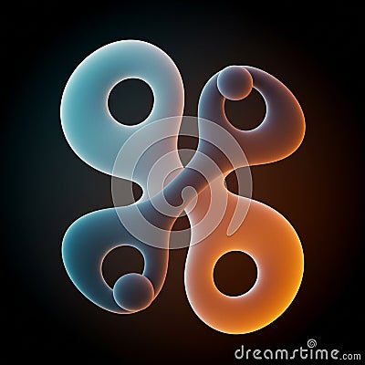 Abstract 3D shape resembling interconnected loops and spheres, with a smooth, Stock Photo