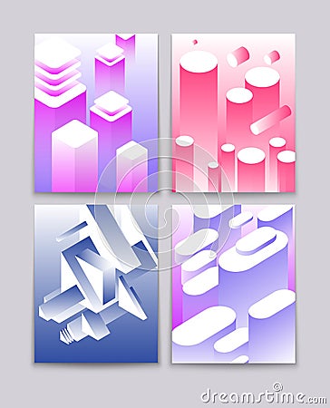 Abstract 3d shapes. Cool gradient isometric shapes technologic futuristic backgrounds. Vector modern book covers Vector Illustration