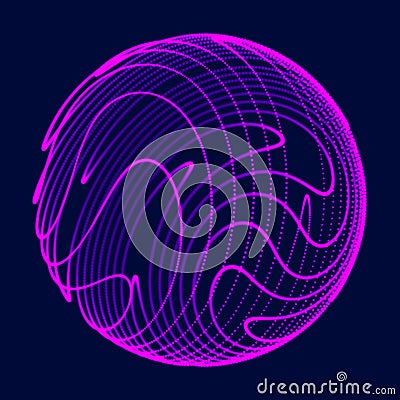 Abstract 3d sphere. Sphere with twist lines. Glowing lines twisting Logo design. Outer space object. Futuristic technology style. Stock Photo