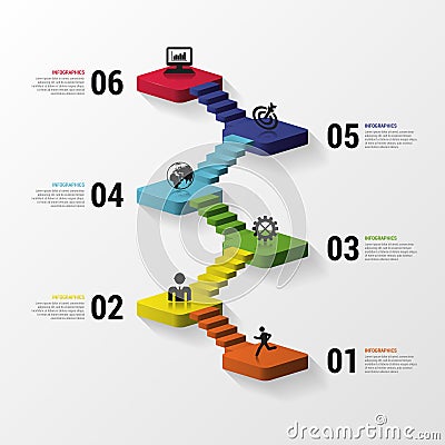 Abstract 3d stairs infographics or timeline template. Vector illustration Vector Illustration