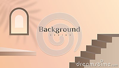 Abstract 3d stairs and window brown gold gradient luxury background design Stock Photo