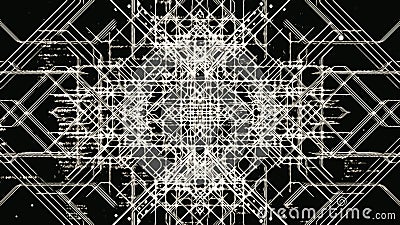 Abstract 3d stripped pattern of many crossed white lines on a black background. Animation. Beautiful changing rhombuses Stock Photo