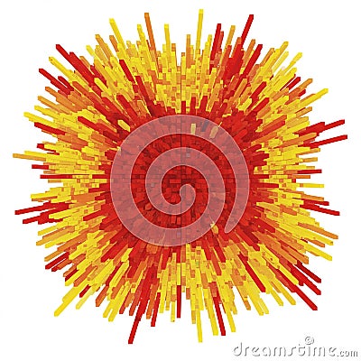 An abstract 3D structure composed of elongated rectangular prisms radiating Stock Photo