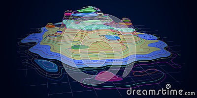 Abstract 3D topographic background. Color contour abstract Sci-Fi HUD map. Vector illustration for 3d graphic design. Technology Vector Illustration